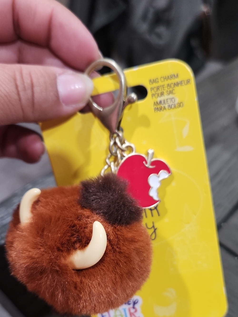 Disney Pumba Pom Pom Keychain with Red Apple Charm